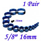 Pair 5/8" 16mm Blue 316L Surgical Steel Double Flare Threaded Tunnels Ear Plugs Expanders Stretchers