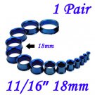 Pair 11/16" 18mm Blue 316L Surgical Steel Double Flare Threaded Tunnels Ear Plug Expander Stretcher