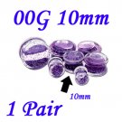 Pair 00G 10mm Double Flare Clear Acrylic Purple Liquid Glitter Saddle Plug