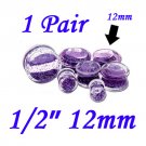 Pair 1/2" 12mm Double Flare Clear Acrylic Purple Liquid Glitter Saddle Plug