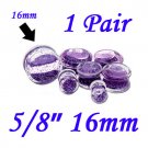 Pair 5/8" 16mm Double Flare Clear Acrylic Purple Liquid Glitter Saddle Plug