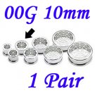 Pair 00G 10mm 316L Surgical Steel Screw Fit Tunnels Spider Web Design Ear Plugs Earlets Gauges