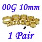 Pair 00G 10mm Gold 316L Surgical Steel Double Flare Threaded Tunnels Ear Plugs Expanders Stretchers