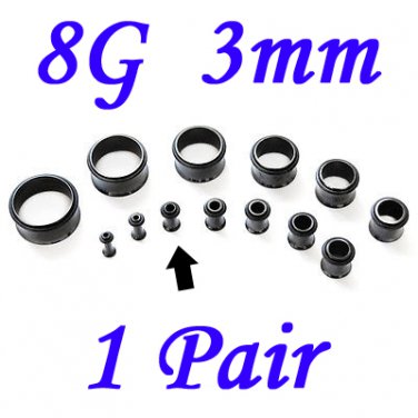 Pair 8G 3mm Black Single Flare 316L Surgical Steel Flesh Tunnels Ear Plug Expanders Gauges