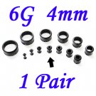 Pair 6G 4mm Black Single Flare 316L Surgical Steel Flesh Tunnels Ear Plug Expanders Gauges