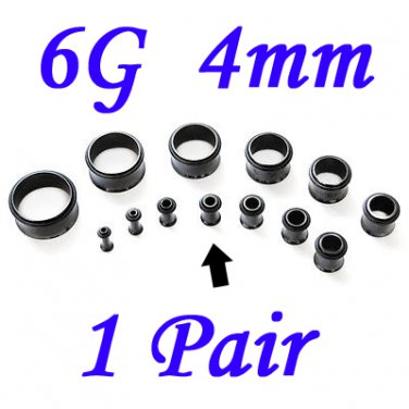 Pair 6G 4mm Black Single Flare 316L Surgical Steel Flesh Tunnels Ear Plug Expanders Gauges