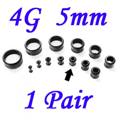 Pair 4G 5mm Black Single Flare 316L Surgical Steel Flesh Tunnels Ear Plug Expanders Gauges