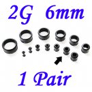Pair 2G 6mm Black Single Flare 316L Surgical Steel Flesh Tunnels Ear Plug Expanders Gauges