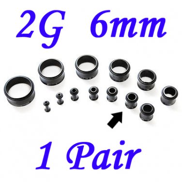 Pair 2G 6mm Black Single Flare 316L Surgical Steel Flesh Tunnels Ear Plug Expanders Gauges