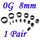 Pair 0G 8mm Black Single Flare 316L Surgical Steel Flesh Tunnels Ear Plug Expanders Gauges