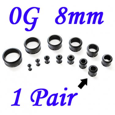 Pair 0G 8mm Black Single Flare 316L Surgical Steel Flesh Tunnels Ear Plug Expanders Gauges