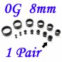 Pair 0G 8mm Black Single Flare 316L Surgical Steel Flesh Tunnels Ear Plug Expanders Gauges