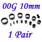 Pair 00G 10mm Black Single Flare 316L Surgical Steel Flesh Tunnels Ear Plug Expanders Gauges