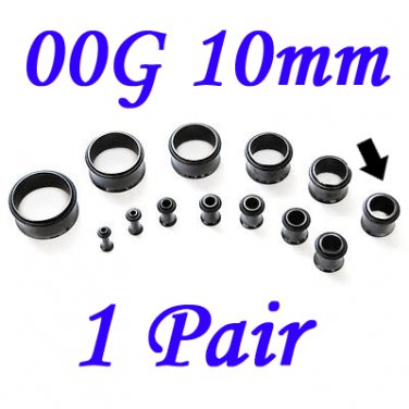 Pair 00G 10mm Black Single Flare 316L Surgical Steel Flesh Tunnels Ear Plug Expanders Gauges