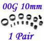 Pair 00G 10mm Black Single Flare 316L Surgical Steel Flesh Tunnels Ear Plug Expanders Gauges