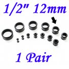 Pair 1/2" 12mm Black Single Flare 316L Surgical Steel Flesh Tunnels Ear Plug Expanders Gauges