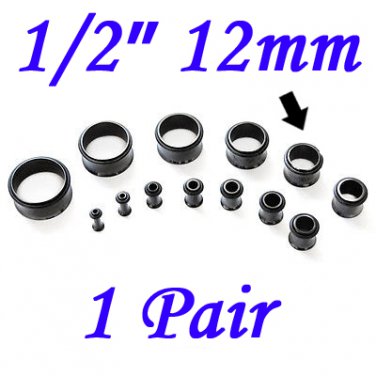 Pair 1/2" 12mm Black Single Flare 316L Surgical Steel Flesh Tunnels Ear Plug Expanders Gauges