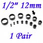 Pair 1/2" 12mm Black Single Flare 316L Surgical Steel Flesh Tunnels Ear Plug Expanders Gauges