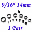 Pair 9/16" 14mm Black Single Flare 316L Surgical Steel Flesh Tunnels Ear Plug Expanders Gauges