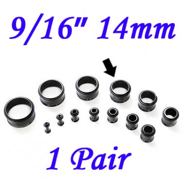 Pair 9/16" 14mm Black Single Flare 316L Surgical Steel Flesh Tunnels Ear Plug Expanders Gauges