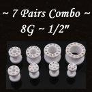 ~7 Pairs Combo~ White CZ Acrylic UV Fresh Tunnels / Earlet Ear Plugs Gauges Body Jewelry