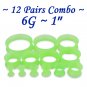 ~12 Pairs Combo~ Green Soft Flexible Silicon Earskin Ear Tunnel Plugs Double Flared 4 to 25mm