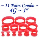 ~11 Pairs Combo~ Red Soft Flexible Silicon Earskin Ear Tunnel Plugs Double Flared 4 to 25mm
