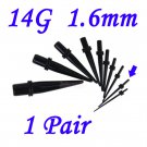 Pair 14G 1.6mm Black Acrylic Ear Tapers Stretchers Expanders Gauges
