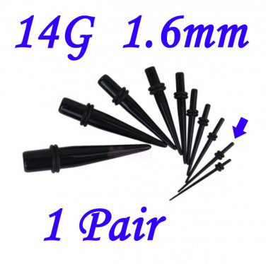 Pair 14G 1.6mm Black Acrylic Ear Tapers Stretchers Expanders Gauges