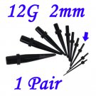 Pair 12G  2mm Black Acrylic Ear Tapers Stretchers Expanders Gauges