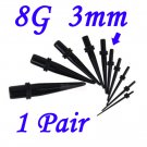 Pair 8G  3mm Black Acrylic Ear Tapers Stretchers Expanders Gauges