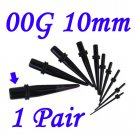 Pair 00G  10mm Black Acrylic Ear Tapers Stretchers Expanders Gauges
