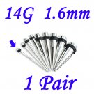 Pair 14G 1.6mm Solid 316L Surgical Steel Ear Tapers Stretchers Expanders Gauges