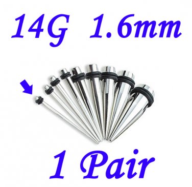 Pair 14G 1.6mm Solid 316L Surgical Steel Ear Tapers Stretchers Expanders Gauges