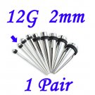 Pair 12G 2mm Solid 316L Surgical Steel Ear Tapers Stretchers Expanders Gauges
