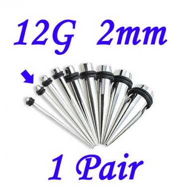 Pair 12G 2mm Solid 316L Surgical Steel Ear Tapers Stretchers Expanders Gauges