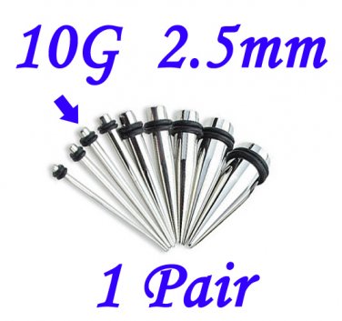 Pair 10G 2.5mm Solid 316L Surgical Steel Ear Tapers Stretchers Expanders Gauges