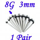 Pair 8G 3mm Solid 316L Surgical Steel Ear Tapers Stretchers Expanders Gauges