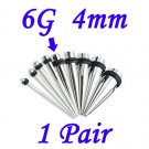 Pair 6G 4mm Solid 316L Surgical Steel Ear Tapers Stretchers Expanders Gauges