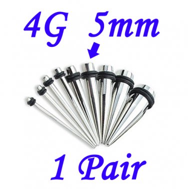 Pair 4G 5mm Solid 316L Surgical Steel Ear Tapers Stretchers Expanders Gauges