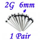 Pair 2G 6mm Solid 316L Surgical Steel Ear Tapers Stretchers Expanders Gauges