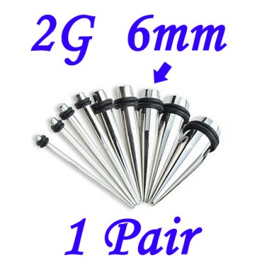 Pair 2G 6mm Solid 316L Surgical Steel Ear Tapers Stretchers Expanders Gauges