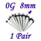 Pair 0G 8mm Solid 316L Surgical Steel Ear Tapers Stretchers Expanders Gauges