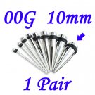 Pair 00G 10mm Solid 316L Surgical Steel Ear Tapers Stretchers Expanders Gauges