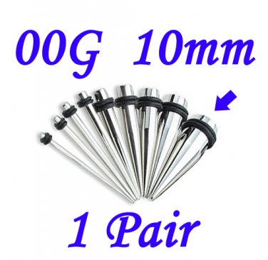 Pair 00G 10mm Solid 316L Surgical Steel Ear Tapers Stretchers Expanders Gauges