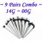 ~9 Pairs Combo~ 316L Surgical Steel Ear Tapers Starter Kit Set Stretchers Gauges 1.6 ~10mm
