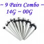 ~9 Pairs Combo~ 316L Surgical Steel Ear Tapers Starter Kit Set Stretchers Gauges 1.6 ~10mm