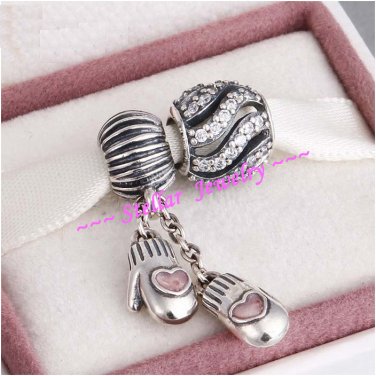 925 Sterling Silver SNOW BALL Charms Gift Set - fits European Bracelets
