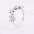 925 Sterling Silver Triple Daisies White Enamel Ring - Size US 6,7,8,9