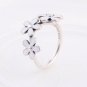 925 Sterling Silver Triple Daisies White Enamel Ring - Size US 6,7,8,9